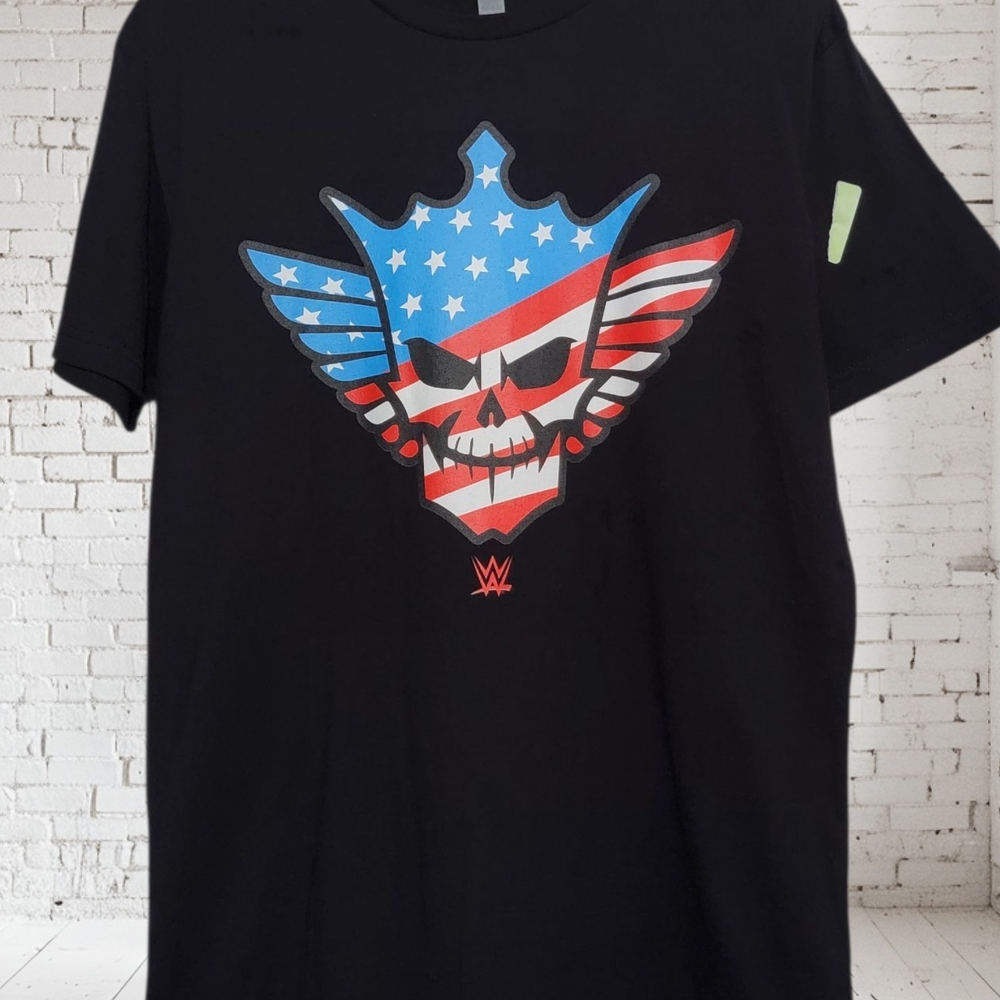 WWE Black Tee with Patriotic Skull Design